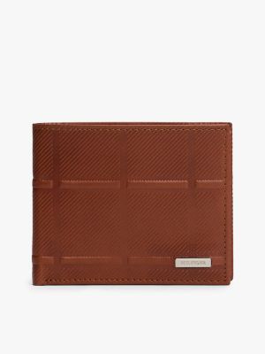 Embossed Leather ID Case Bifold Wallet, Tan