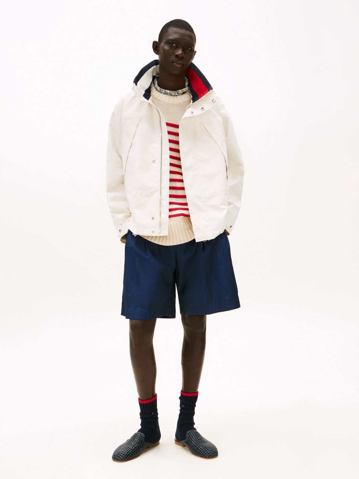 Wide Leg Crinkle Chino Short — Navy