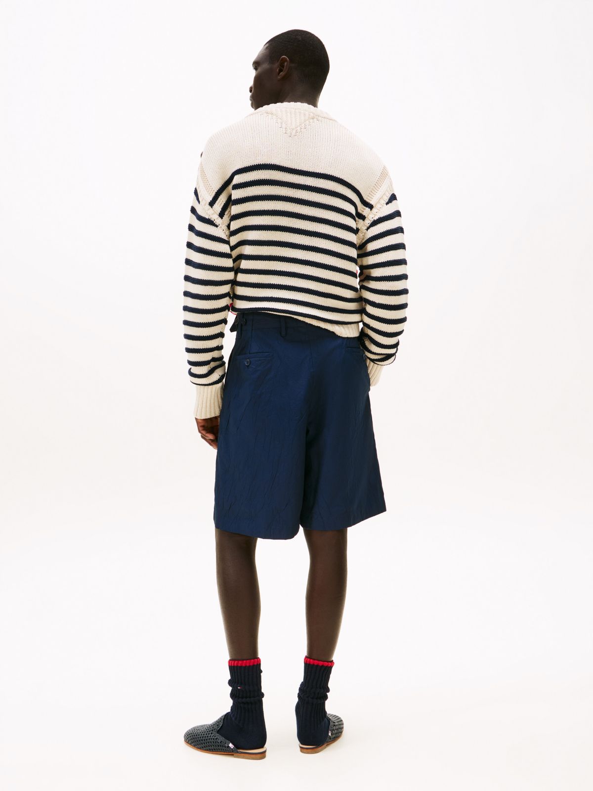 Wide Leg Crinkle Chino Short — Navy