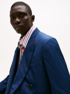 Double-Breasted Crinkle Blazer — Navy 3