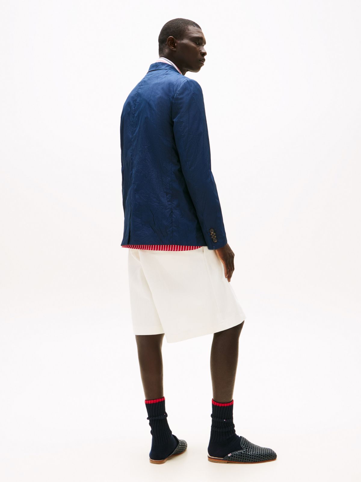 Double-Breasted Crinkle Blazer — Navy