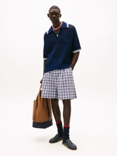 Wide Leg Check Chino Short — Navy 2