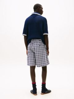 Wide Leg Check Chino Short — Navy 5