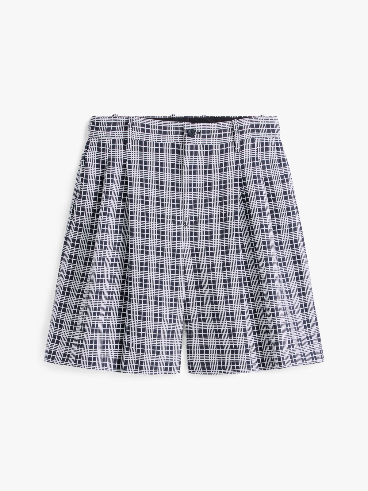 Wide Leg Check Chino Short — Navy