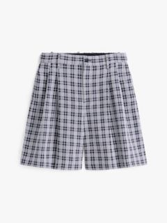 Wide Leg Check Chino Short — Navy 6