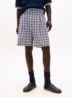Wide Leg Check Chino Short — Navy 1
