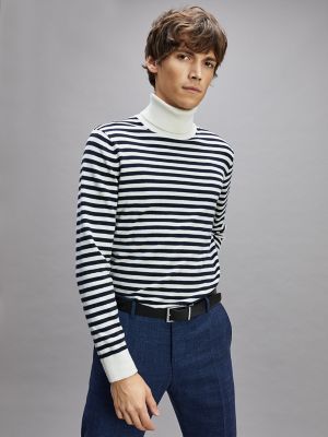 Cotton Cashmere Stripe Turtleneck 