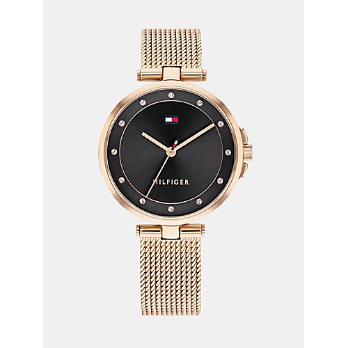 Carnation Gold Watch with Stones and Mesh Bracelet | Tommy Hilfiger