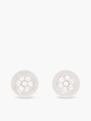 Logo Crystal Stud Earring, Silver