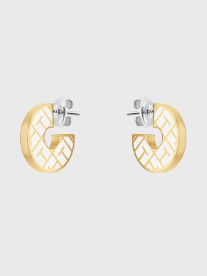 Gold-Plated Monogram Earrings, Gold