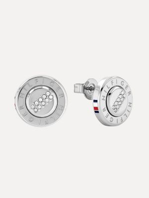 Stainless Steel Crystal Accent Earring, Silver