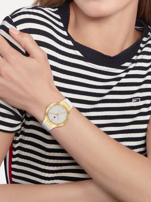 Tommy hilfiger white outlet and gold watch