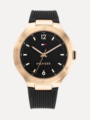 Tommy hilfiger watch 2025 women's black silicone strap