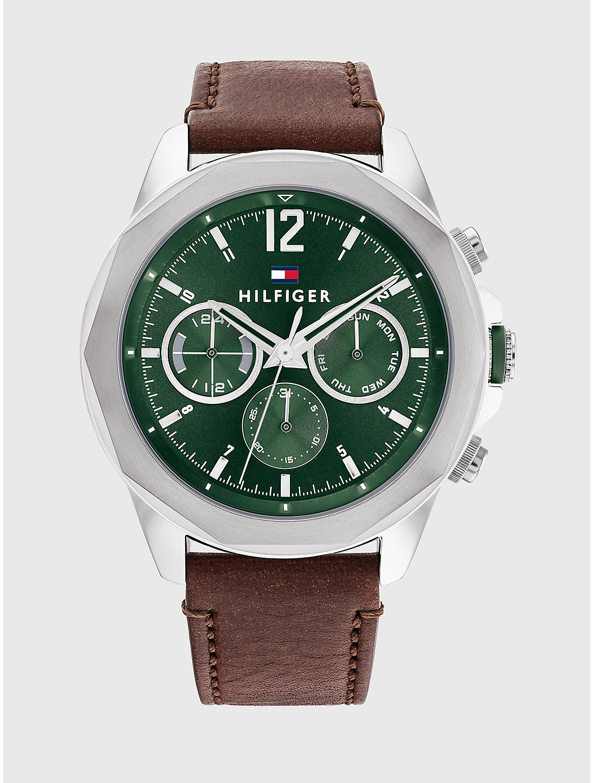 Tommy Hilfiger Men's Sport Watch with Brown Leather Strap - Green