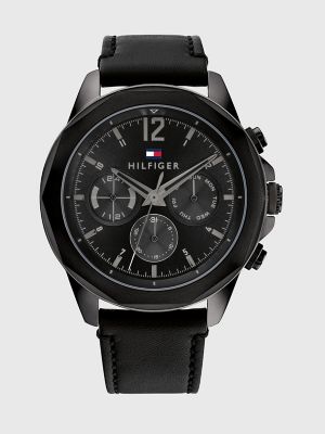 Sport Watch with Black Leather Strap | Tommy Hilfiger