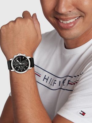 Casual Sub-Dials Watch Tommy Leather | Strap Black with Hilfiger