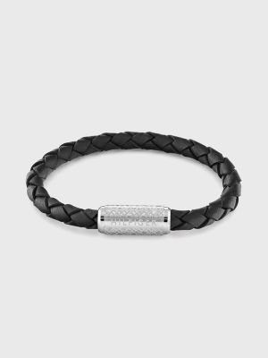 Adjustable Braided Black Leather Bracelet | Hilfiger