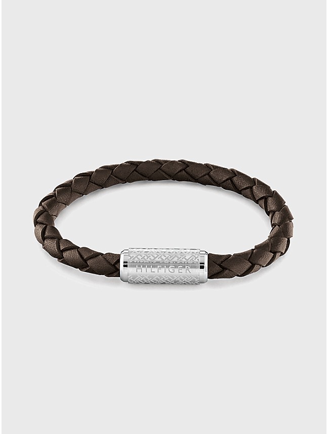 Adjustable Braided Black Leather Bracelet | Hilfiger