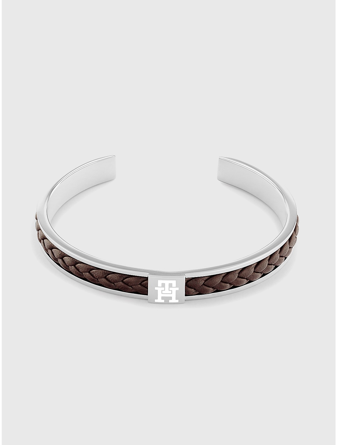 Tommy Hilfiger Men's Braided Brown Leather Metal Bracelet - Metallic