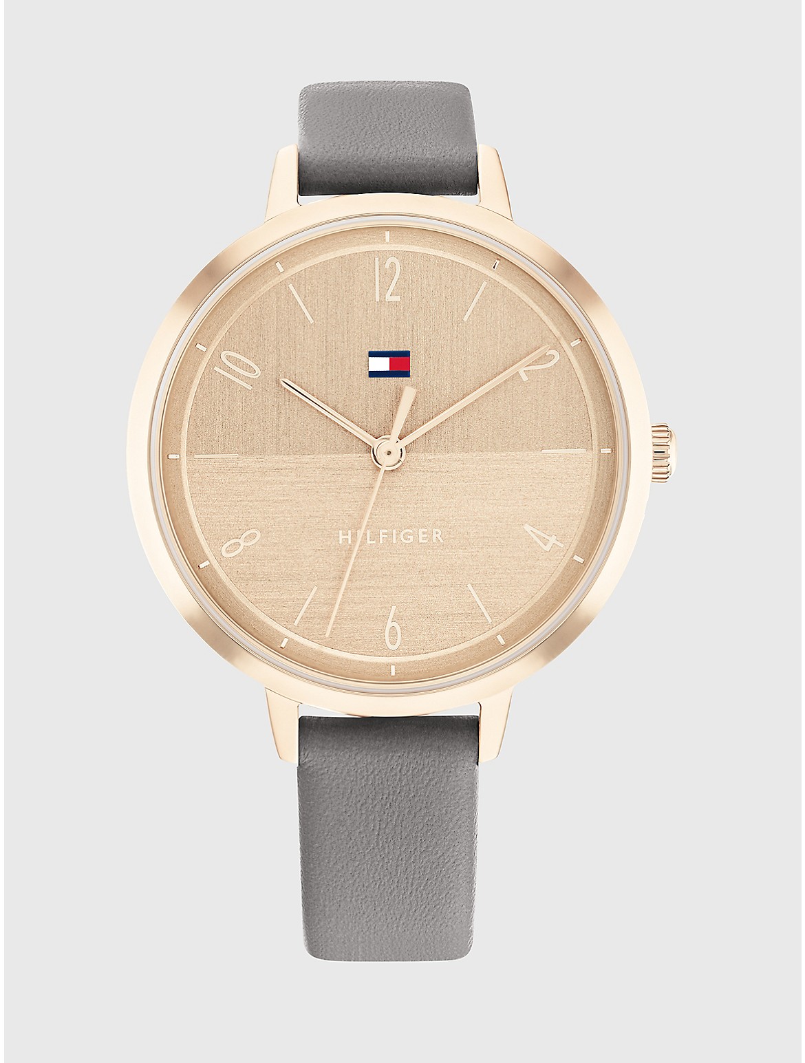 Tommy Hilfiger Women's Casual Watch with Gray Leather Strap - Metallic