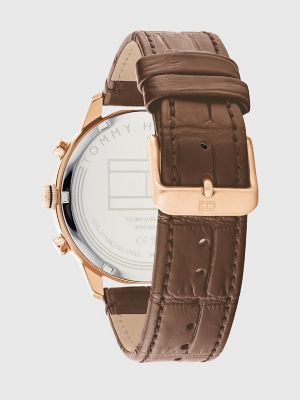Dress Watch with Brown Leather Strap, Blue