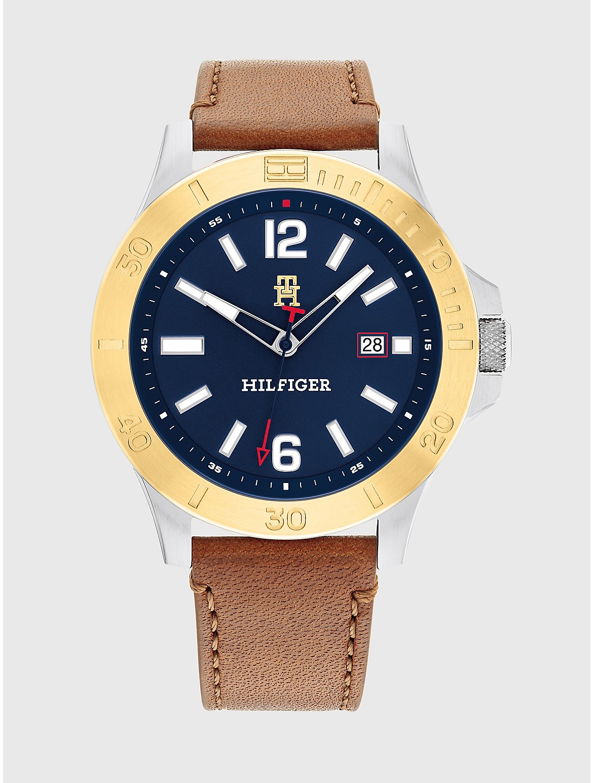 Tommy Hilfiger Men's Casual Watch with Light Brown Strap - Blue