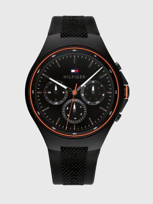 Sport Watch with Black Silicone Strap, BLACK
