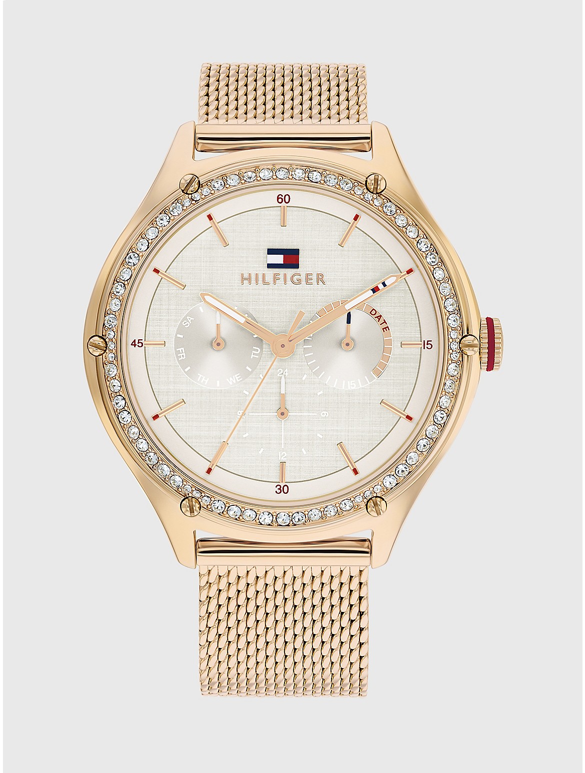 Tommy Hilfiger Women's Sport Watch with Carnation Gold-Tone Mesh Bracelet - Metallic