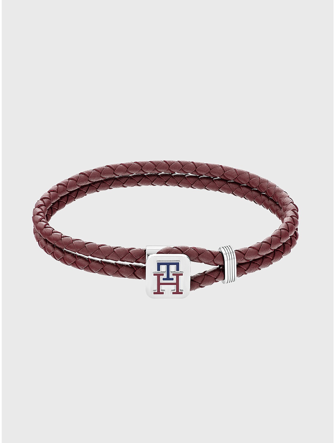 Tommy Hilfiger Men's TH Logo Burgundy Leather Bracelet - Brown