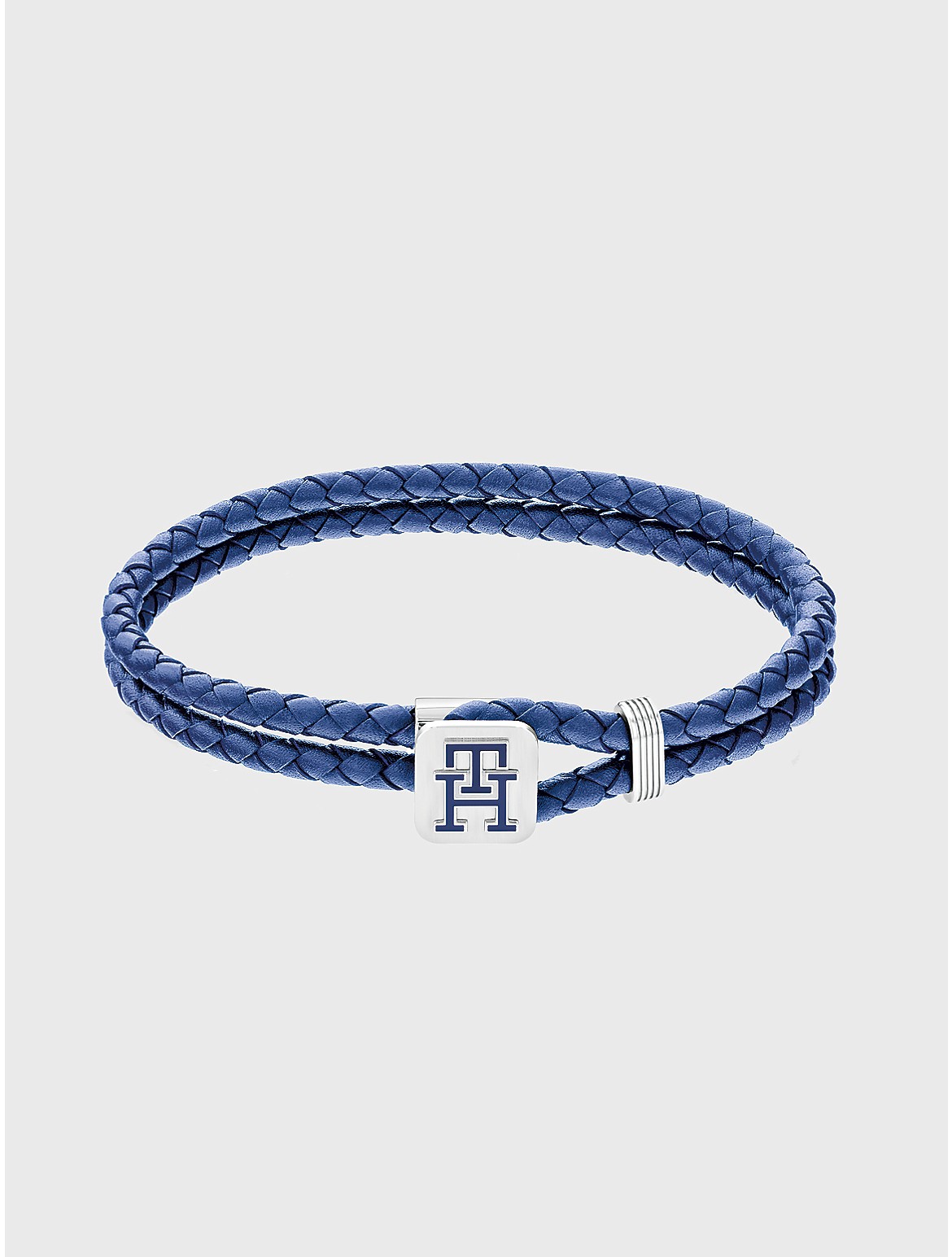 Tommy Hilfiger Men's TH Logo Blue Leather Bracelet - Blue