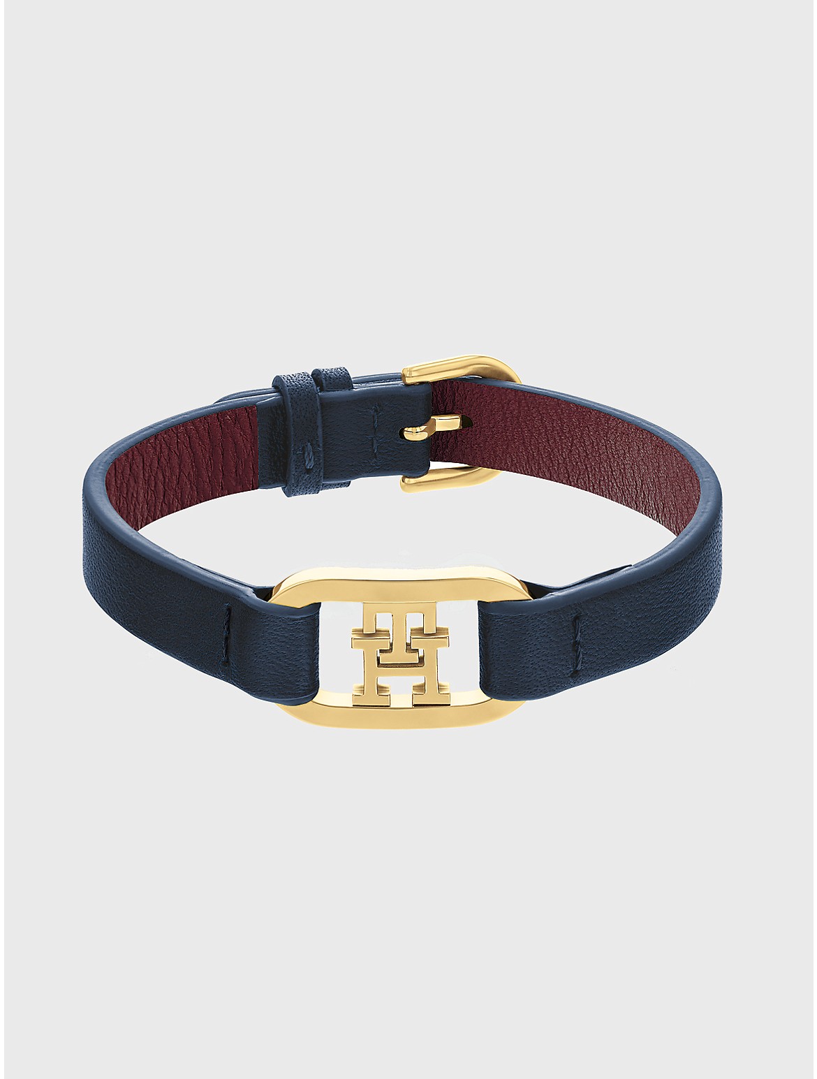Tommy Hilfiger Women's TH Logo Navy Leather Belt Bracelet - Blue