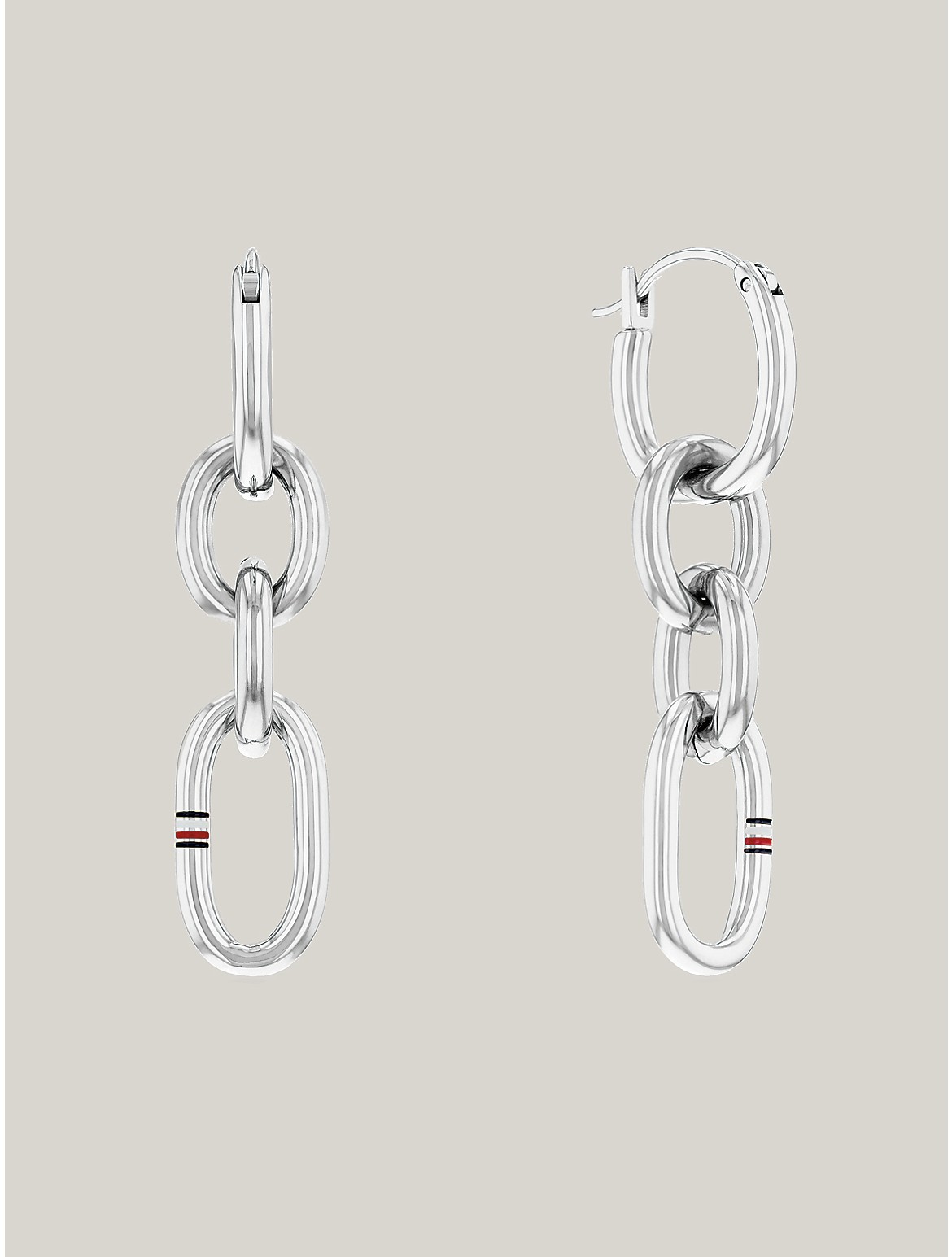 Tommy Hilfiger Mixed Chain Link Stainless Steel Earring In Silver