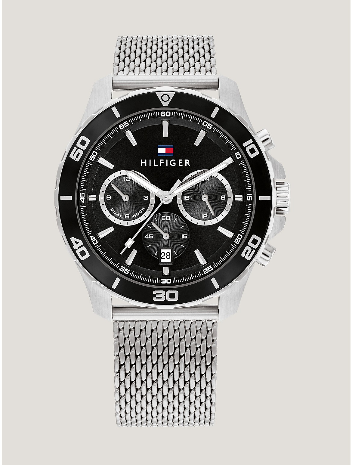 Tommy Hilfiger Sport Watch With Stainless Steel Mesh Bracelet In Black