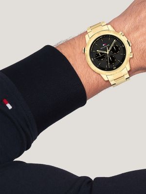 Tommy hilfiger black store and gold watch