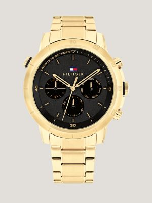 Tommy hilfiger men's gold on sale tone black dial chronograph watch