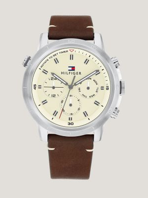 Tommy Hilfiger Men's Brown Leather Strap Watch 46mm  Tommy hilfiger watches,  Brown leather strap watch, Stainless steel bracelet men