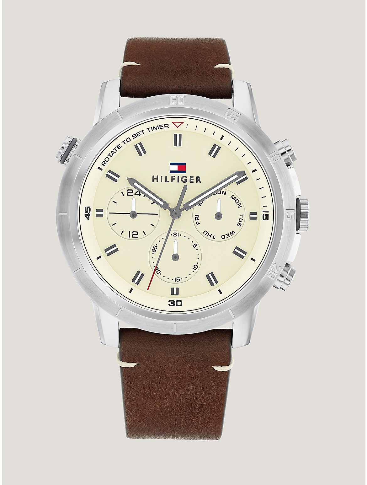 Tommy Hilfiger Men's Casual Watch with Brown Leather Strap