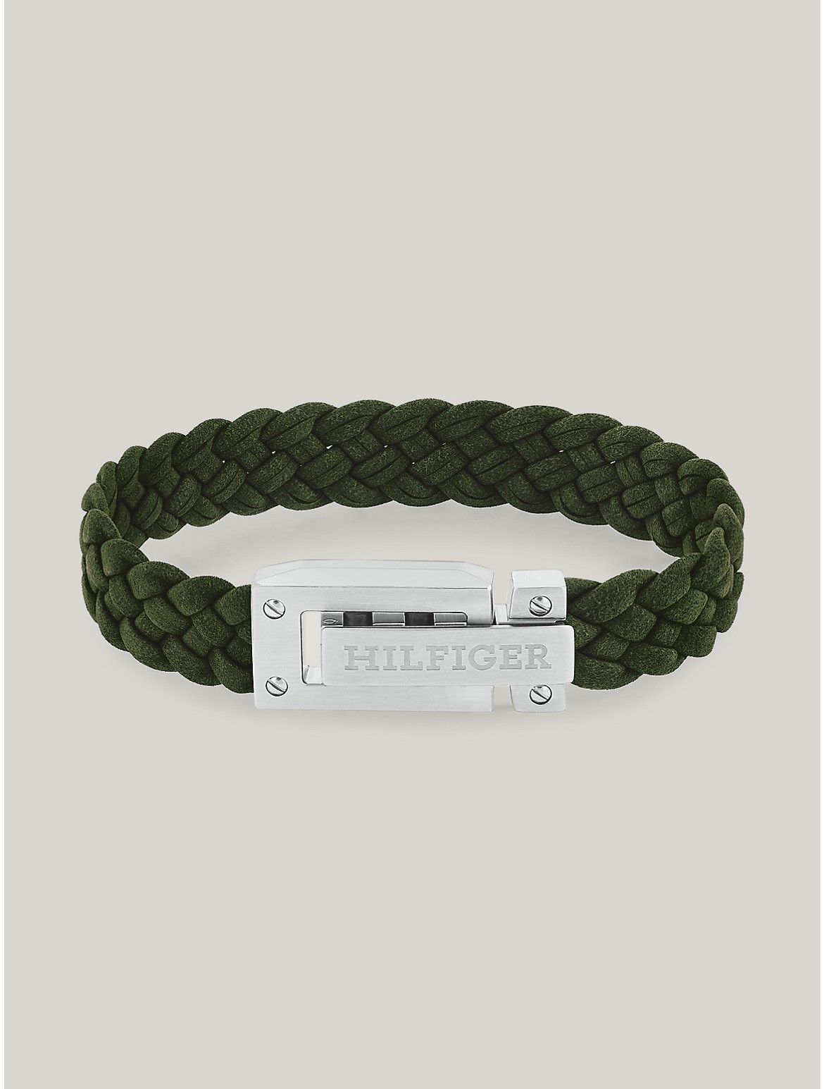 Tommy Hilfiger Flat Braided Green Suede Bracelet