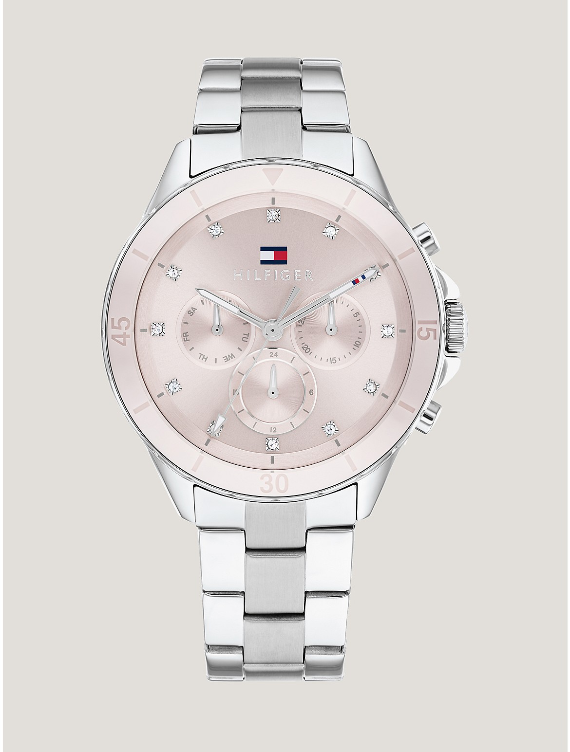 Tommy Hilfiger Women's Watch with Sub-Dials and Pink Bezel