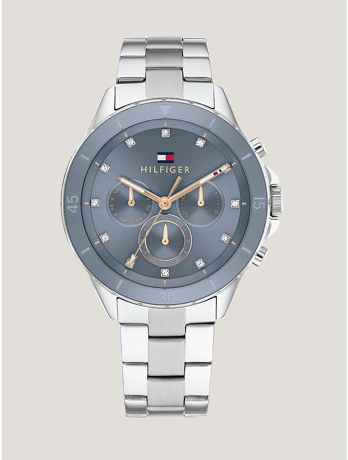 Tommy Hilfiger Women's Watch with Sub-Dials and Blue Bezel