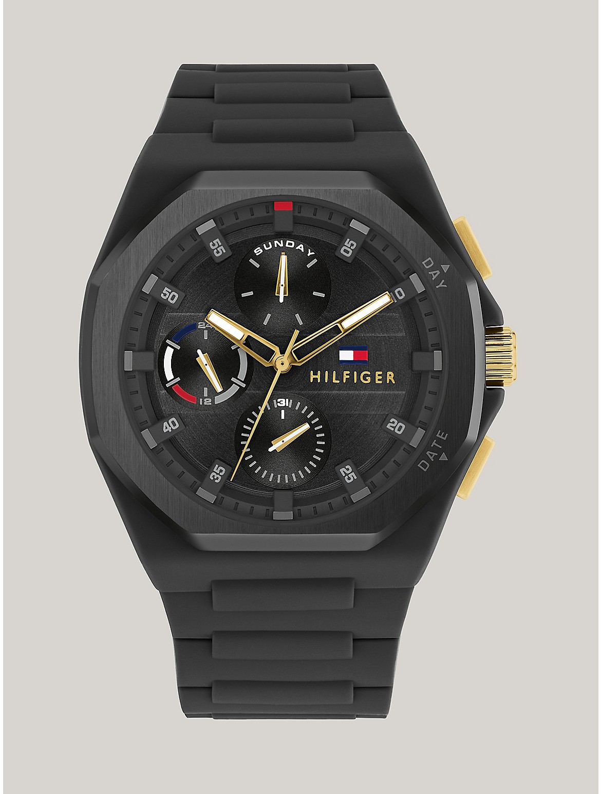 Shop Tommy Hilfiger 44m Multifunction Black Silicone Watch