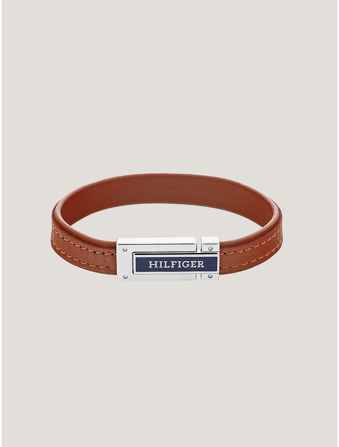 Shop Tommy Hilfiger Hilfiger Light Brown Leather Bracelet