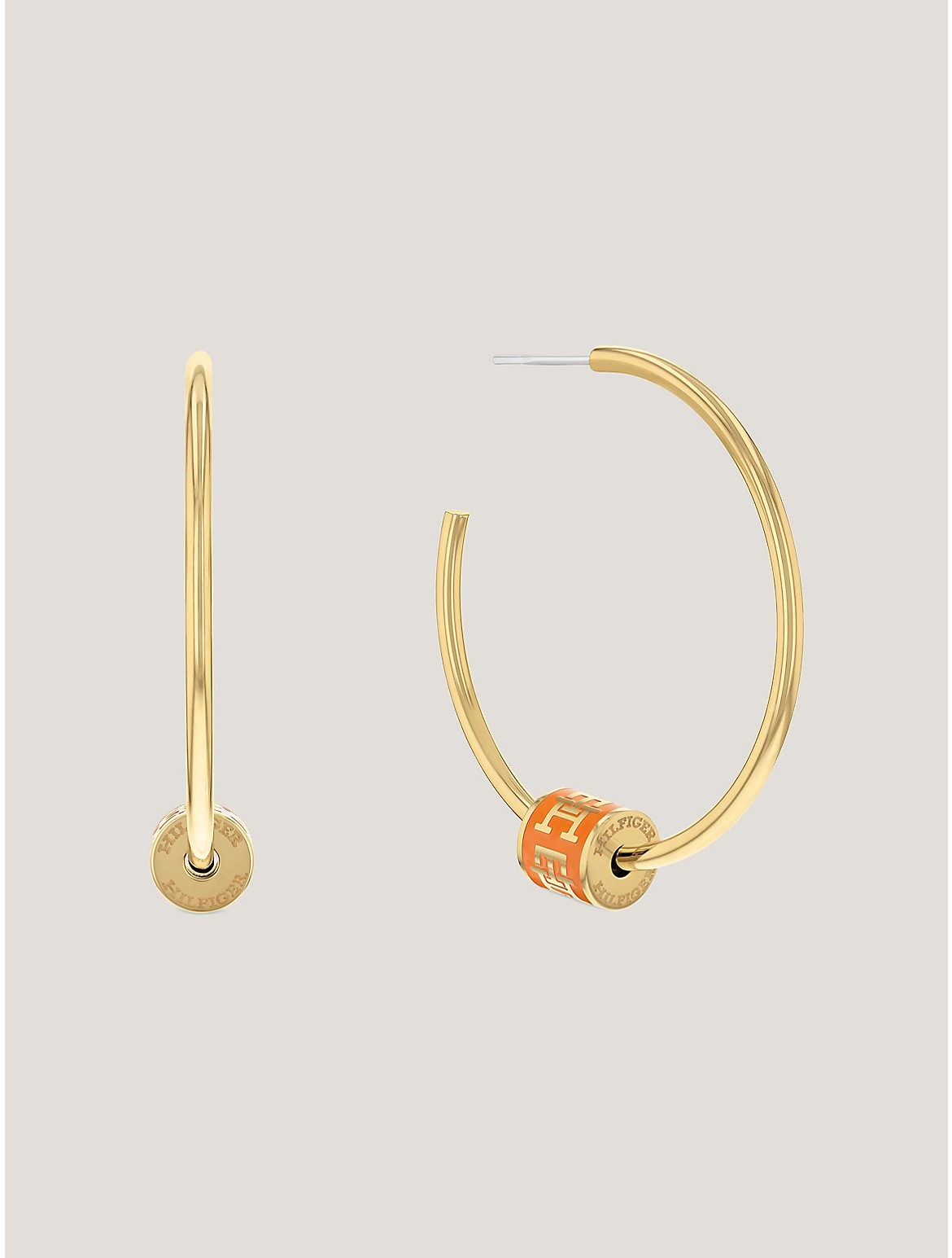 Shop Tommy Hilfiger Th Logo Barrel Hoop Earring In Gold