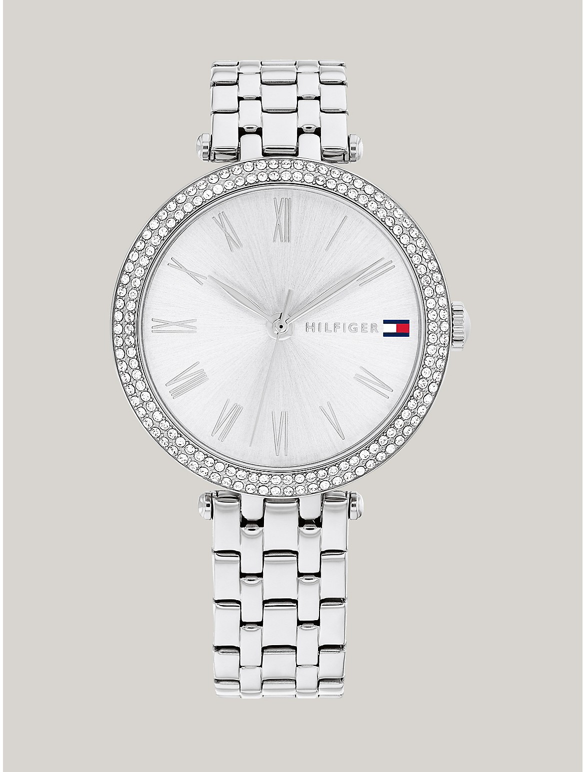 Shop Tommy Hilfiger 34mm Crystal Bezel Silver Dial Watch