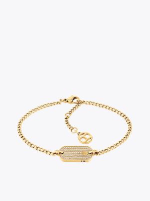 Crystal Gold Tone Dog Tag Bracelet Tommy Hilfiger