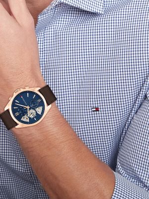 Tommy hilfiger brown leather watch sales