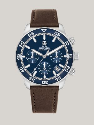 41MM TH85 Brown Leather Chronograph Watch Tommy Hilfiger