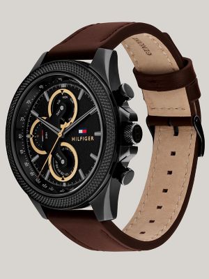 46MM Sport Watch with Brown Leather Strap