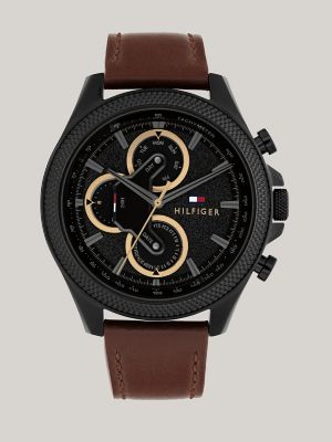 46MM Sport Watch with Brown Leather Strap Tommy Hilfiger