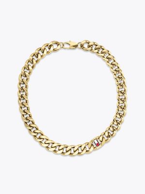 Flag Accent Chain Necklace, Gold Plated